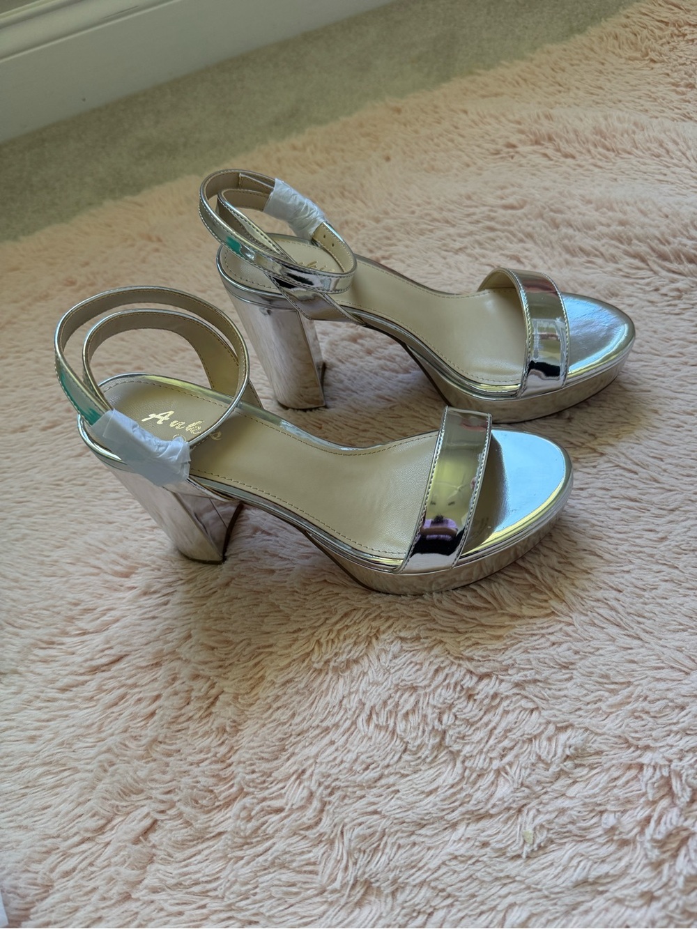 Metallic Silver Platform Block Heel Sandals